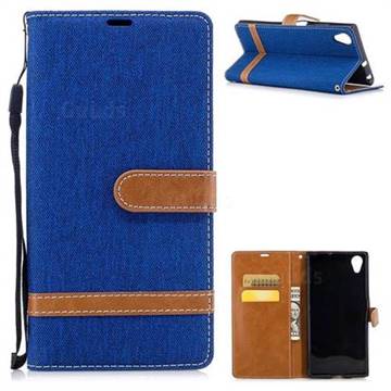 Jeans Cowboy Denim Leather Wallet Case for Sony Xperia XA1 Plus - Sapphire