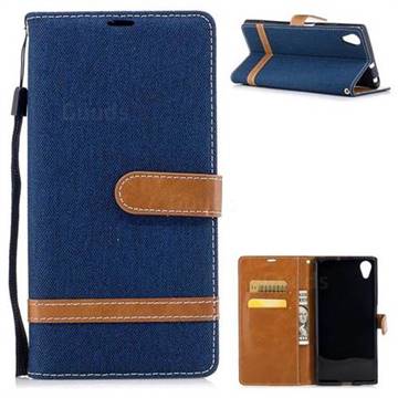 Jeans Cowboy Denim Leather Wallet Case for Sony Xperia XA1 Plus - Dark Blue