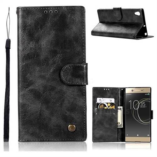 Luxury Retro Leather Wallet Case for Sony Xperia XA1 Plus - Black
