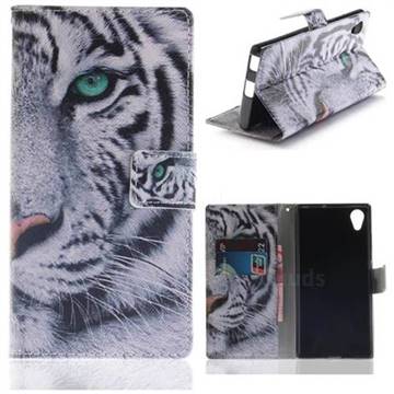 White Tiger PU Leather Wallet Case for Sony Xperia XA1 Plus