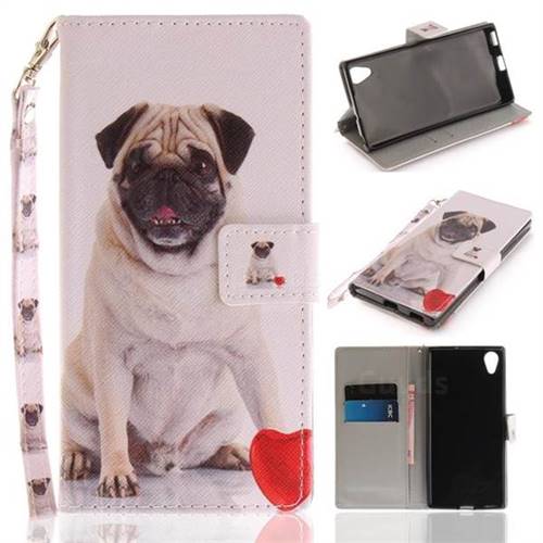 Pug Dog Hand Strap Leather Wallet Case for Sony Xperia XA1 Plus