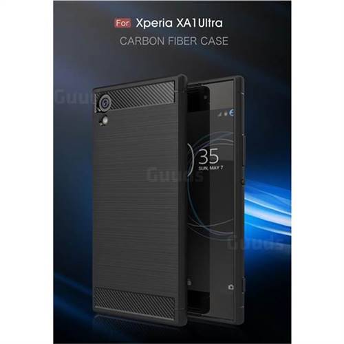 Luxury Carbon Fiber Brushed Wire Drawing Silicone TPU Back Cover for Sony Xperia XA1 Ultra (Black)