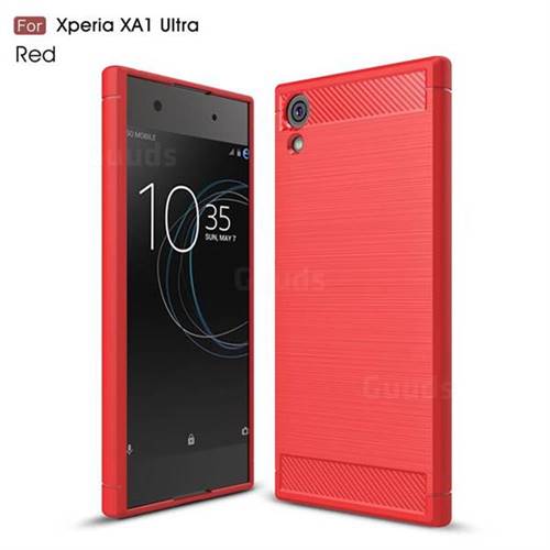Luxury Carbon Fiber Brushed Wire Drawing Silicone TPU Back Cover for Sony Xperia XA1 Ultra (Red)