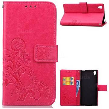 Embossing Imprint Four-Leaf Clover Leather Wallet Case for Sony Xperia XA1 Ultra - Rose