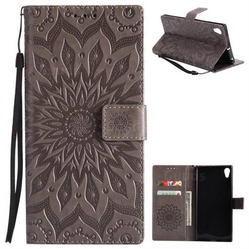 Embossing Sunflower Leather Wallet Case for Sony Xperia XA1 Ultra - Gray