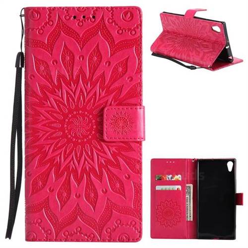 Embossing Sunflower Leather Wallet Case for Sony Xperia XA1 Ultra - Red