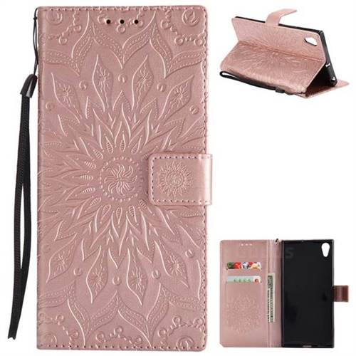 Embossing Sunflower Leather Wallet Case for Sony Xperia XA1 Ultra - Rose Gold