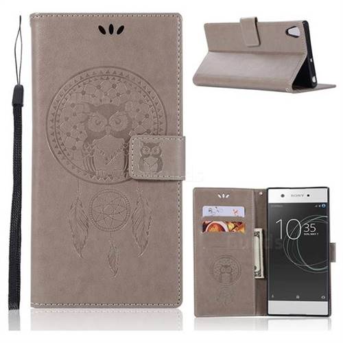 Intricate Embossing Owl Campanula Leather Wallet Case for Sony Xperia XA1 Ultra - Grey