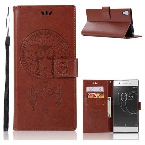 Intricate Embossing Owl Campanula Leather Wallet Case for Sony Xperia XA1 Ultra - Brown