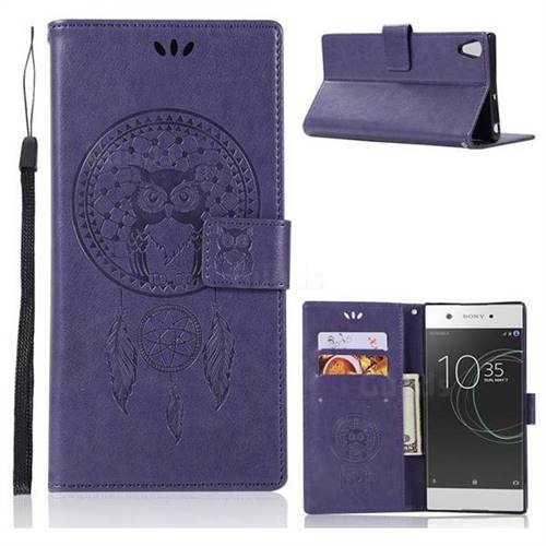 Intricate Embossing Owl Campanula Leather Wallet Case for Sony Xperia XA1 Ultra - Purple