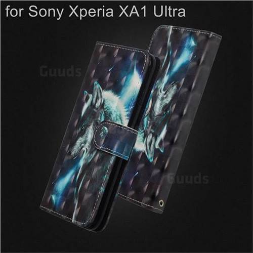 Snow Wolf 3D Painted Leather Wallet Case for Sony Xperia XA1 Ultra