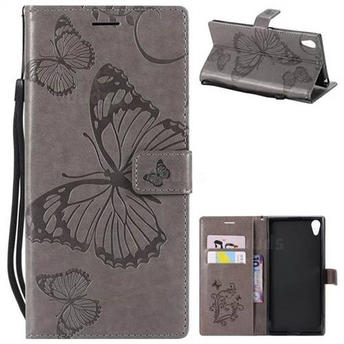 Embossing 3D Butterfly Leather Wallet Case for Sony Xperia XA1 Ultra - Gray