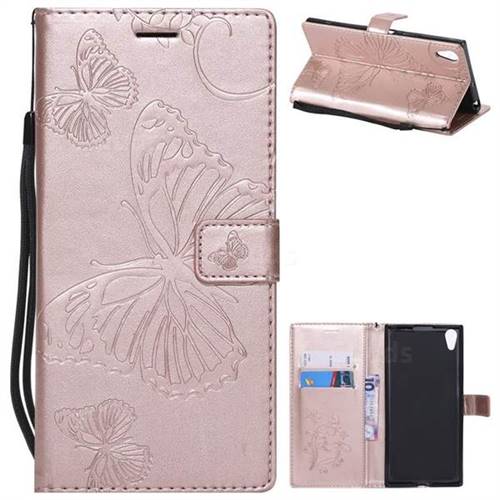 Embossing 3D Butterfly Leather Wallet Case for Sony Xperia XA1 Ultra - Rose Gold