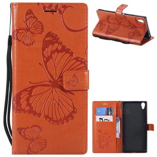 Embossing 3D Butterfly Leather Wallet Case for Sony Xperia XA1 Ultra - Orange