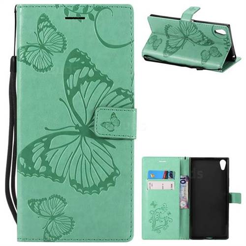 Embossing 3D Butterfly Leather Wallet Case for Sony Xperia XA1 Ultra - Green