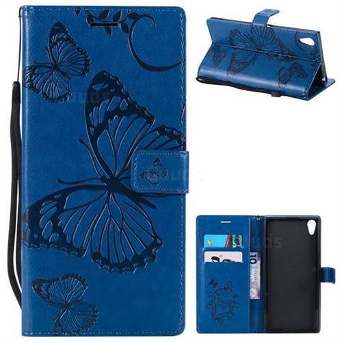 Embossing 3D Butterfly Leather Wallet Case for Sony Xperia XA1 Ultra - Blue