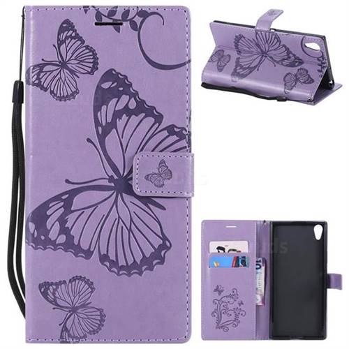 Embossing 3D Butterfly Leather Wallet Case for Sony Xperia XA1 Ultra - Purple