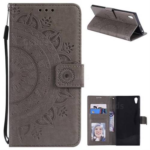 Intricate Embossing Datura Leather Wallet Case for Sony Xperia XA1 Ultra - Gray