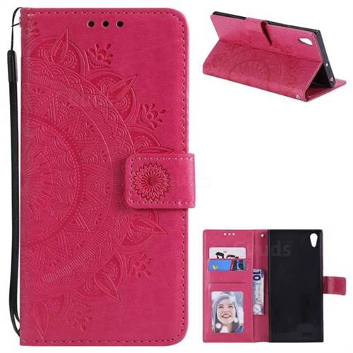 Intricate Embossing Datura Leather Wallet Case for Sony Xperia XA1 Ultra - Rose Red