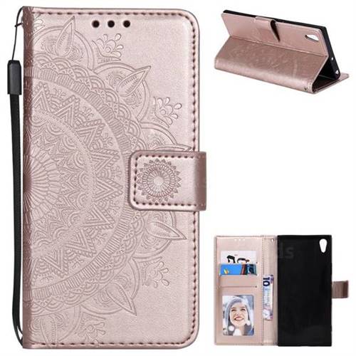 Intricate Embossing Datura Leather Wallet Case for Sony Xperia XA1 Ultra - Rose Gold