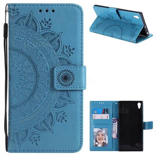 Intricate Embossing Datura Leather Wallet Case for Sony Xperia XA1 Ultra - Blue