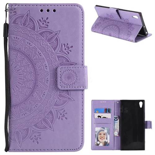 Intricate Embossing Datura Leather Wallet Case for Sony Xperia XA1 Ultra - Purple