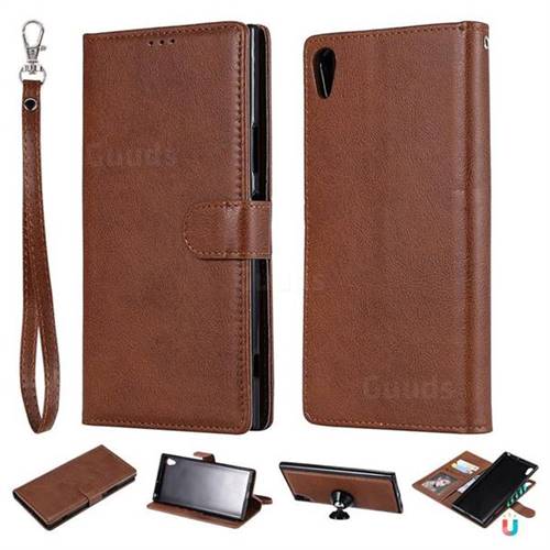 Retro Greek Detachable Magnetic PU Leather Wallet Phone Case for Sony Xperia XA1 Ultra - Brown