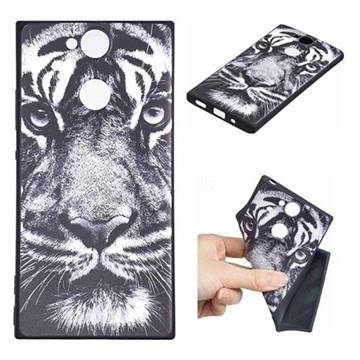 White Tiger 3D Embossed Relief Black TPU Cell Phone Back Cover for Sony Xperia XA2