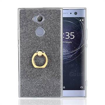 Luxury Soft TPU Glitter Back Ring Cover with 360 Rotate Finger Holder Buckle for Sony Xperia XA2 - Black