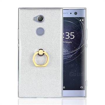 Luxury Soft TPU Glitter Back Ring Cover with 360 Rotate Finger Holder Buckle for Sony Xperia XA2 - White