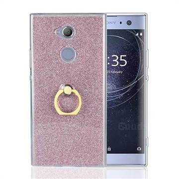 Luxury Soft TPU Glitter Back Ring Cover with 360 Rotate Finger Holder Buckle for Sony Xperia XA2 - Pink
