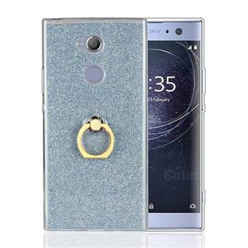 Luxury Soft TPU Glitter Back Ring Cover with 360 Rotate Finger Holder Buckle for Sony Xperia XA2 - Blue