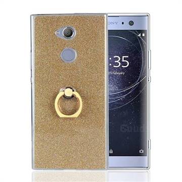 Luxury Soft TPU Glitter Back Ring Cover with 360 Rotate Finger Holder Buckle for Sony Xperia XA2 - Golden