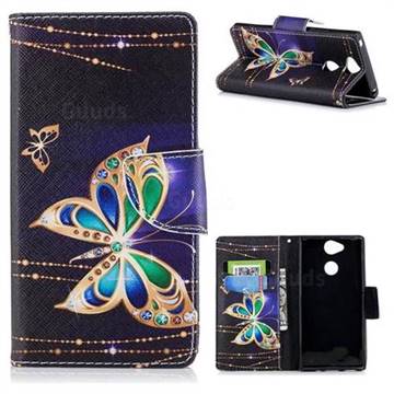 Golden Shining Butterfly Leather Wallet Case for Sony Xperia XA2
