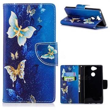 Golden Butterflies Leather Wallet Case for Sony Xperia XA2