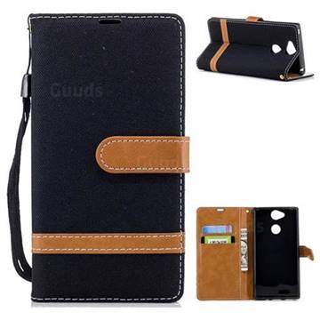 Jeans Cowboy Denim Leather Wallet Case for Sony Xperia XA2 - Black