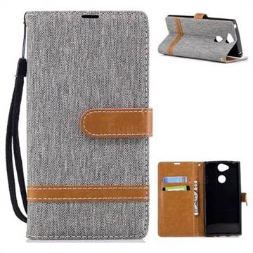 Jeans Cowboy Denim Leather Wallet Case for Sony Xperia XA2 - Gray