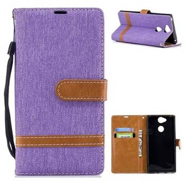 Jeans Cowboy Denim Leather Wallet Case for Sony Xperia XA2 - Purple