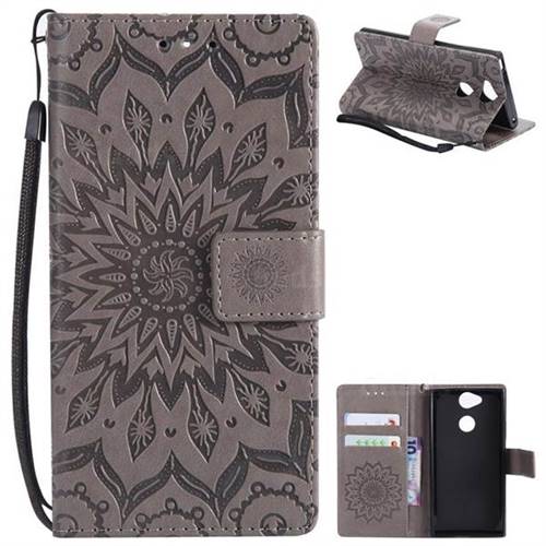 Embossing Sunflower Leather Wallet Case for Sony Xperia XA2 - Gray