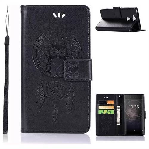 Intricate Embossing Owl Campanula Leather Wallet Case for Sony Xperia XA2 - Black
