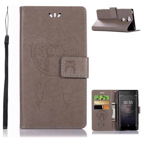 Intricate Embossing Owl Campanula Leather Wallet Case for Sony Xperia XA2 - Grey