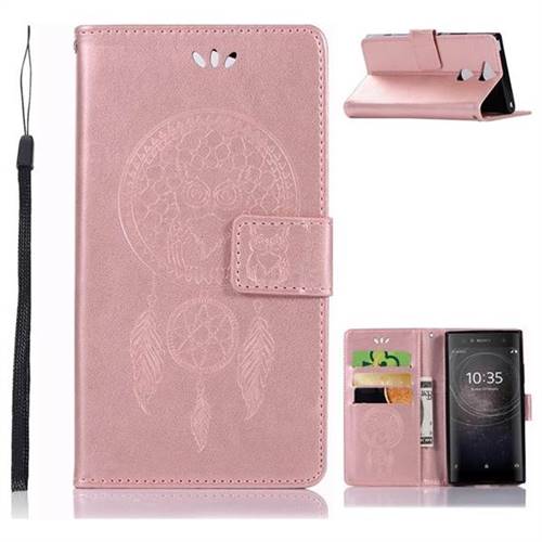 Intricate Embossing Owl Campanula Leather Wallet Case for Sony Xperia XA2 - Rose Gold