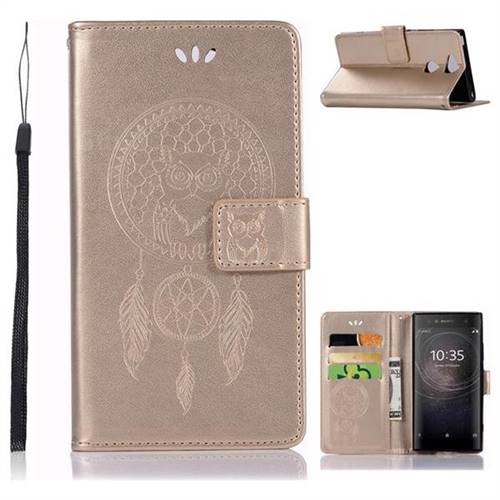 Intricate Embossing Owl Campanula Leather Wallet Case for Sony Xperia XA2 - Champagne