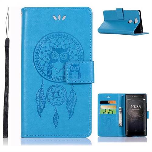 Intricate Embossing Owl Campanula Leather Wallet Case for Sony Xperia XA2 - Blue