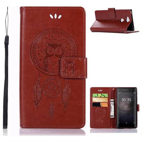 Intricate Embossing Owl Campanula Leather Wallet Case for Sony Xperia XA2 - Brown