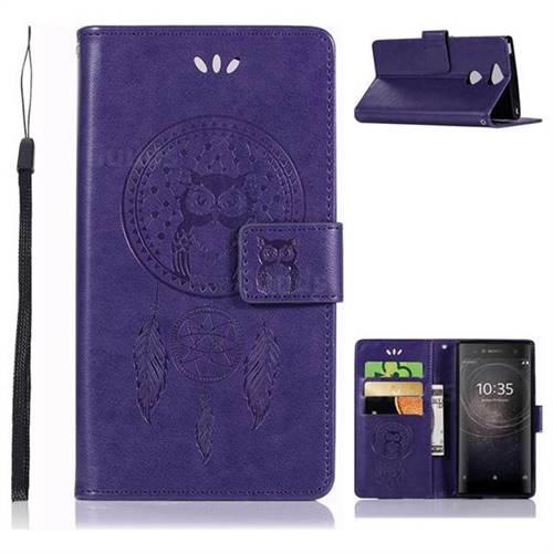 Intricate Embossing Owl Campanula Leather Wallet Case for Sony Xperia XA2 - Purple