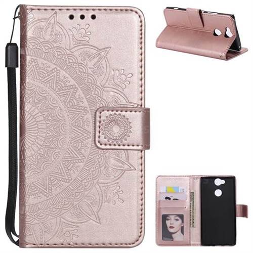 Intricate Embossing Datura Leather Wallet Case for Sony Xperia XA2 - Rose Gold