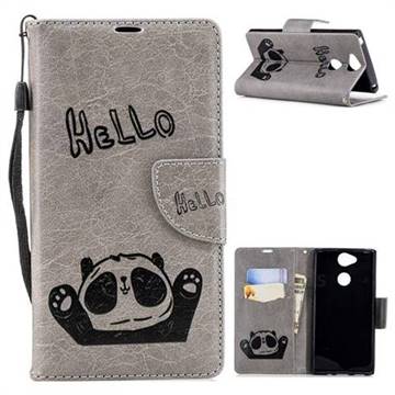 Embossing Hello Panda Leather Wallet Phone Case for Sony Xperia XA2 - Grey