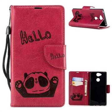 Embossing Hello Panda Leather Wallet Phone Case for Sony Xperia XA2 - Red