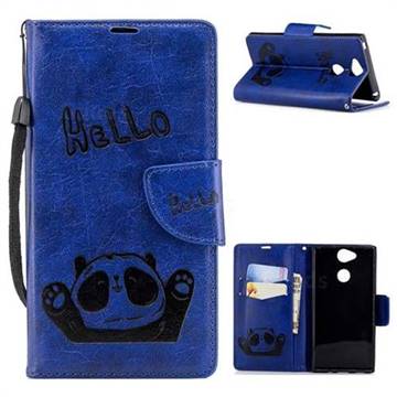 Embossing Hello Panda Leather Wallet Phone Case for Sony Xperia XA2 - Blue